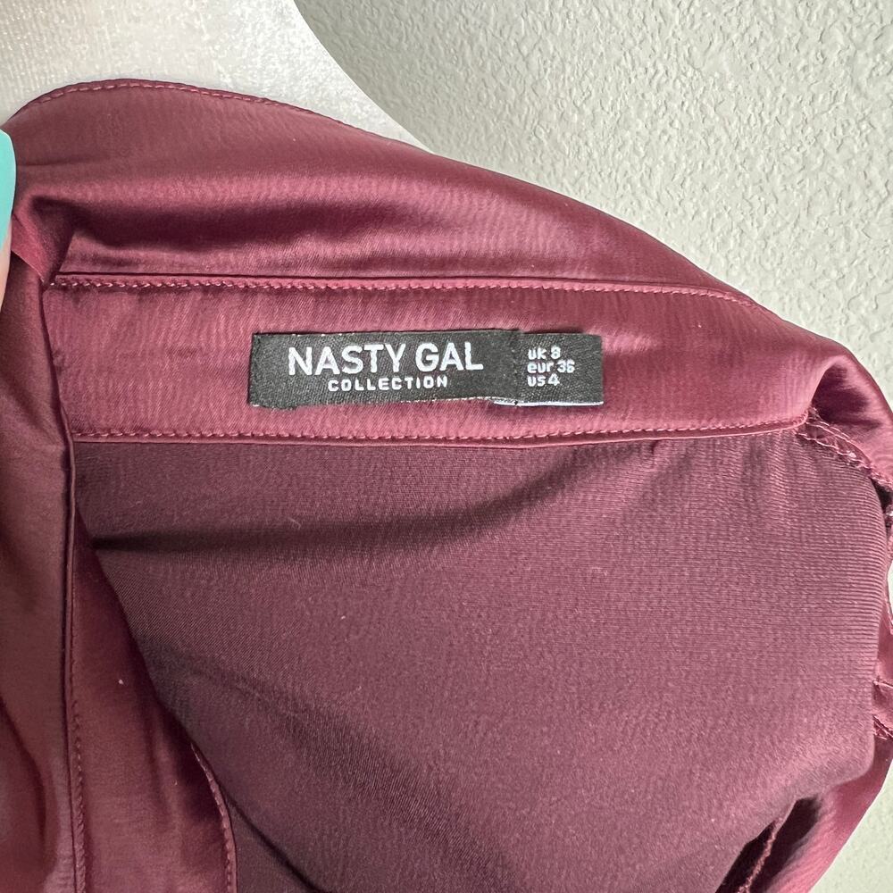 Nasty Gal Dark Red Oversized Button Down Shirt Women's 4 Shimmer Long Sleeves - Picture 6 of 7